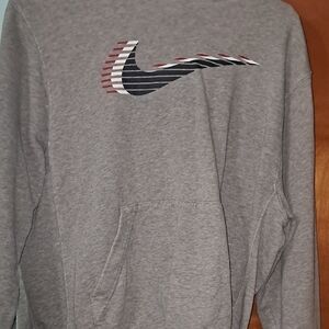 Nike Men's Heather Gray Hoodie with Striped Logo